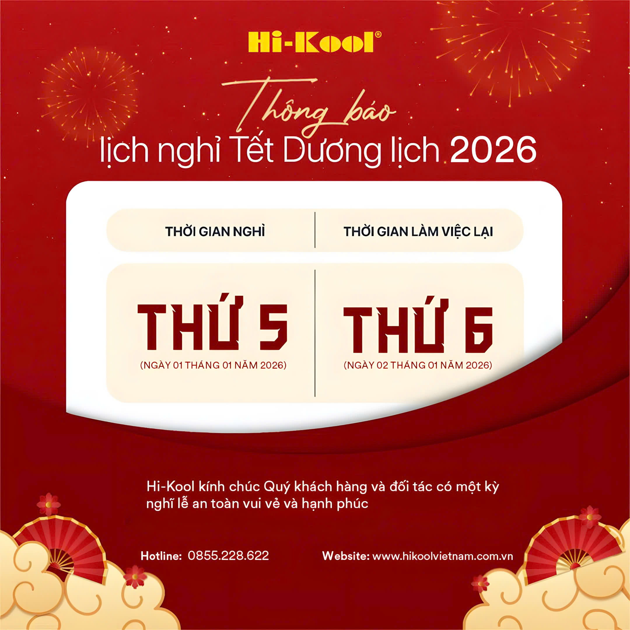 Thông Báo Lịch Nghỉ Tết Dương Lịch 2026 Của Hi-Kool Mới Nhất